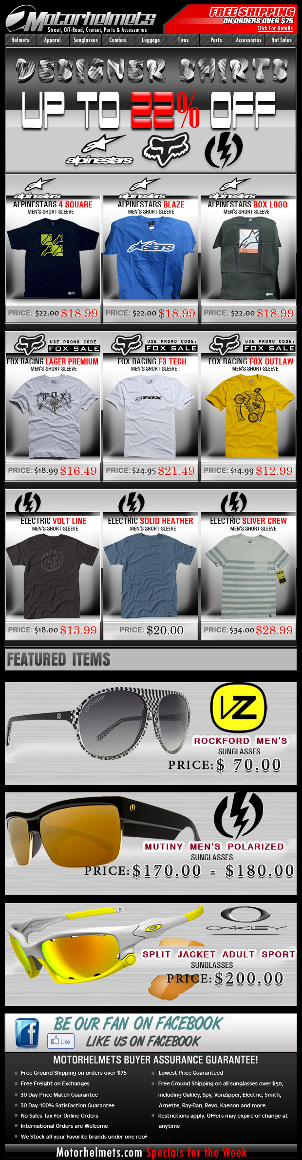 Save up to 22% off on Select Premium Tees from Alpinestars, Fox and Electric!