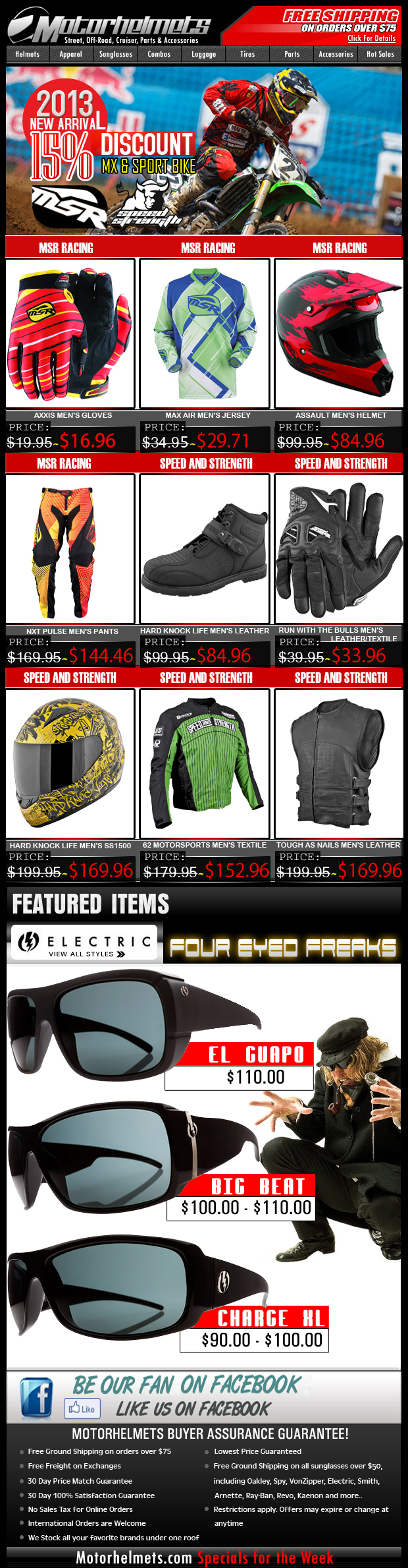 Holiday Specials...Up to 15% off on MSR and Speed & Strength Gear!