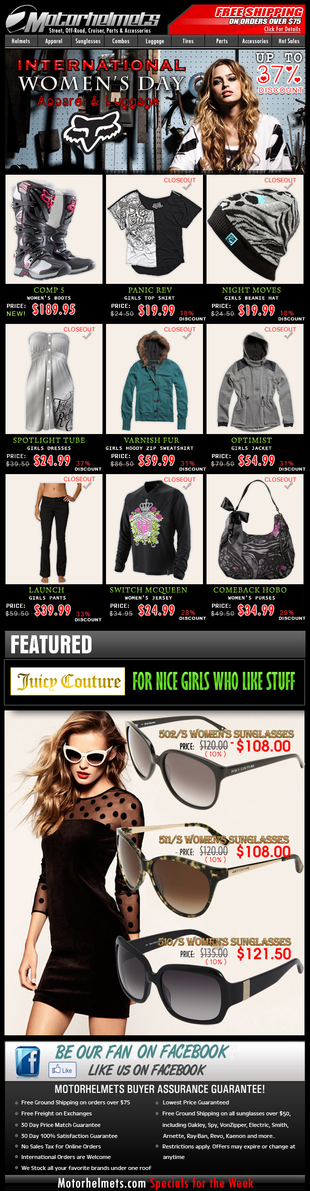 Special Tribute for the Ladies...New Arrivals and Closeouts from FOX!