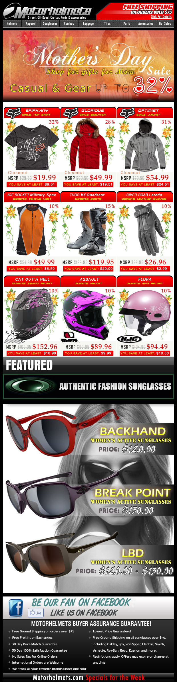 Mother's Day Specials...Up to 32% Off on Premium Items from Fox, MSR, HJC and more!