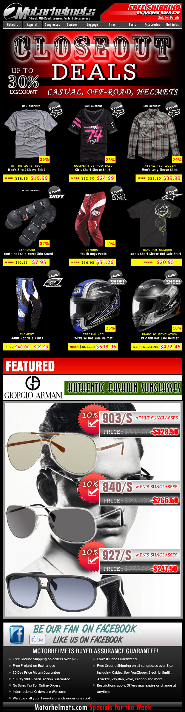 Save up to 30% off on Premium Closeouts from Fox, Shoei, O'Neal, and more!