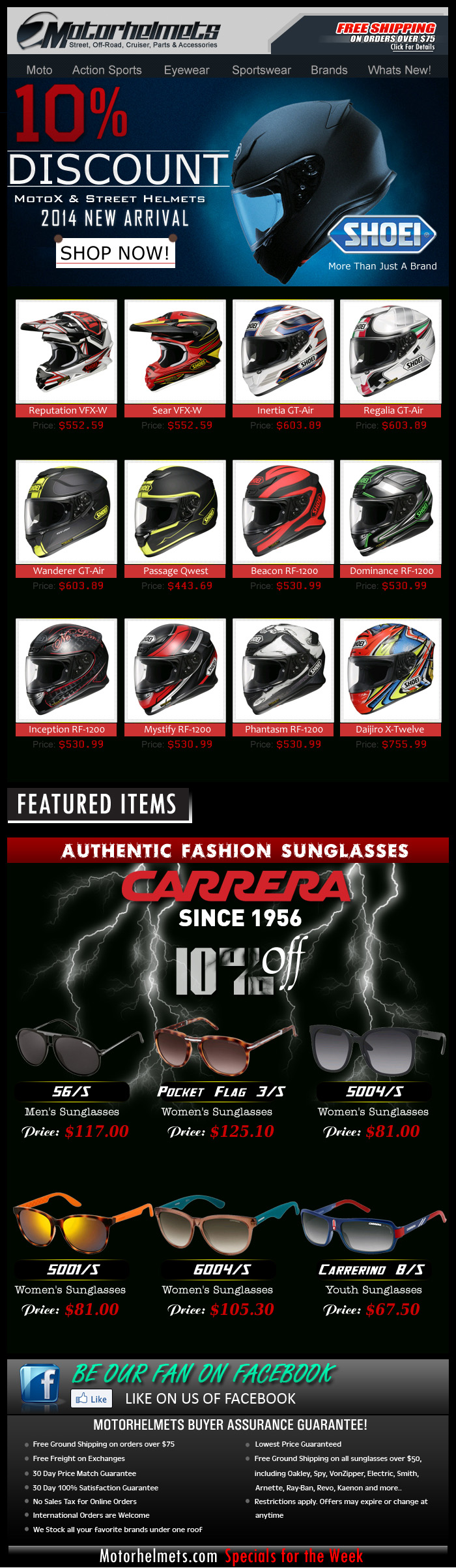 Save 10% off on every purchase of the 2014 Shoei MX & Street Helmets!