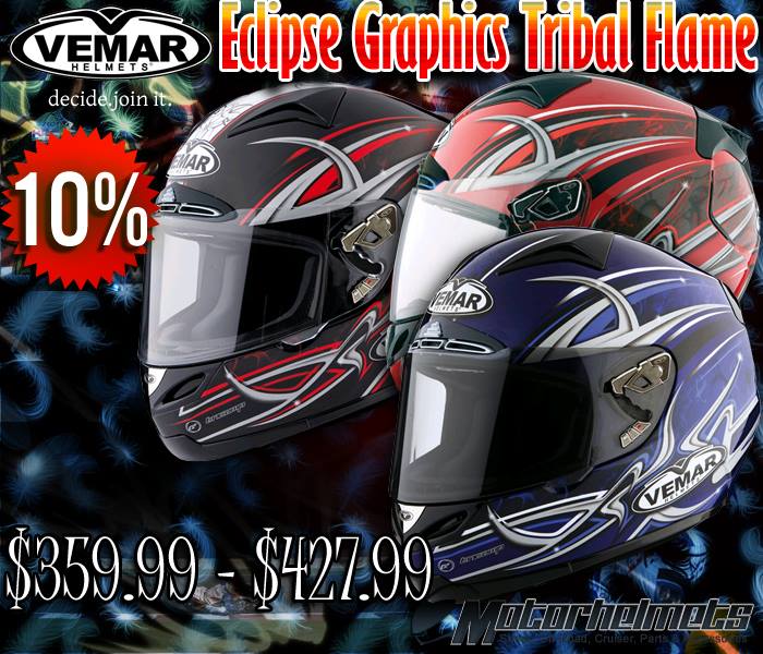 Vemar Eclipse Graphics Tribal Flame Street Bike Helmet