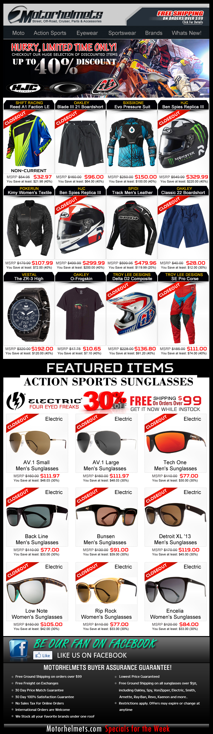 Up to 40% OFF on HJC, Oakley and TLD Gear and Apparel!