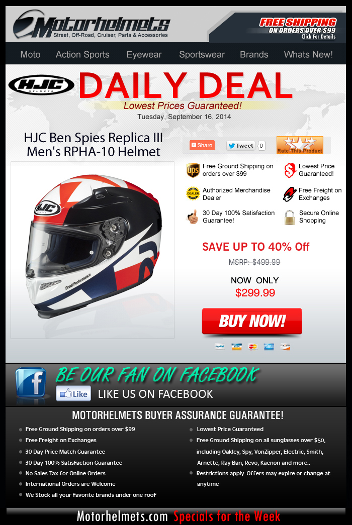 Save Up to 40% on HJC's Ben Spies Replica III RPHA-10 Helmet!