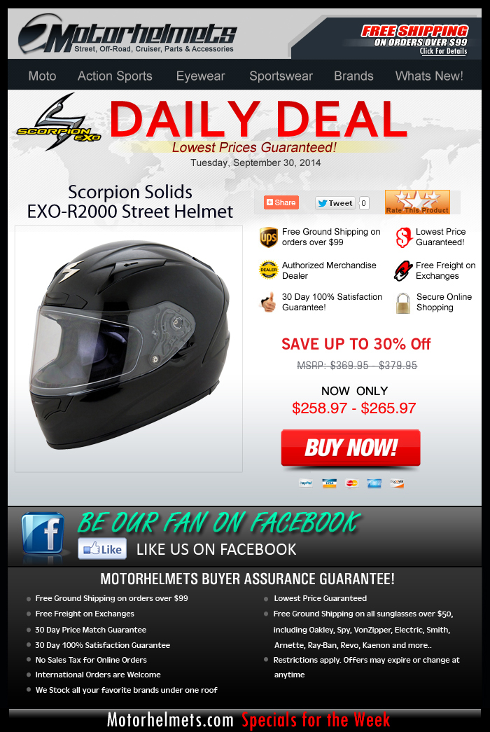 Save 30% on Scorpion's EXO-R2000 Solid Helmet!
