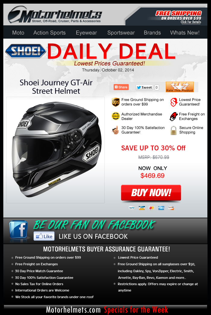 Save over $200 on a SHOEI GT-Air Helmet!