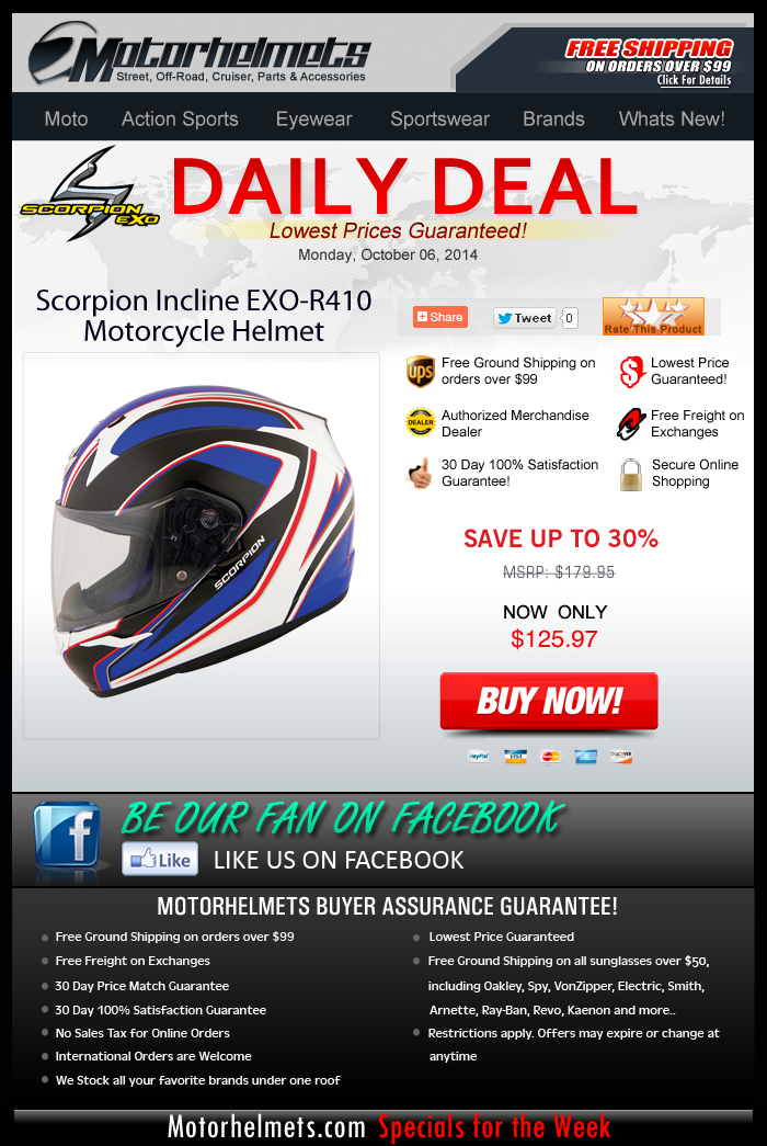Save 30% on a Scorpion Full Face Helmet!