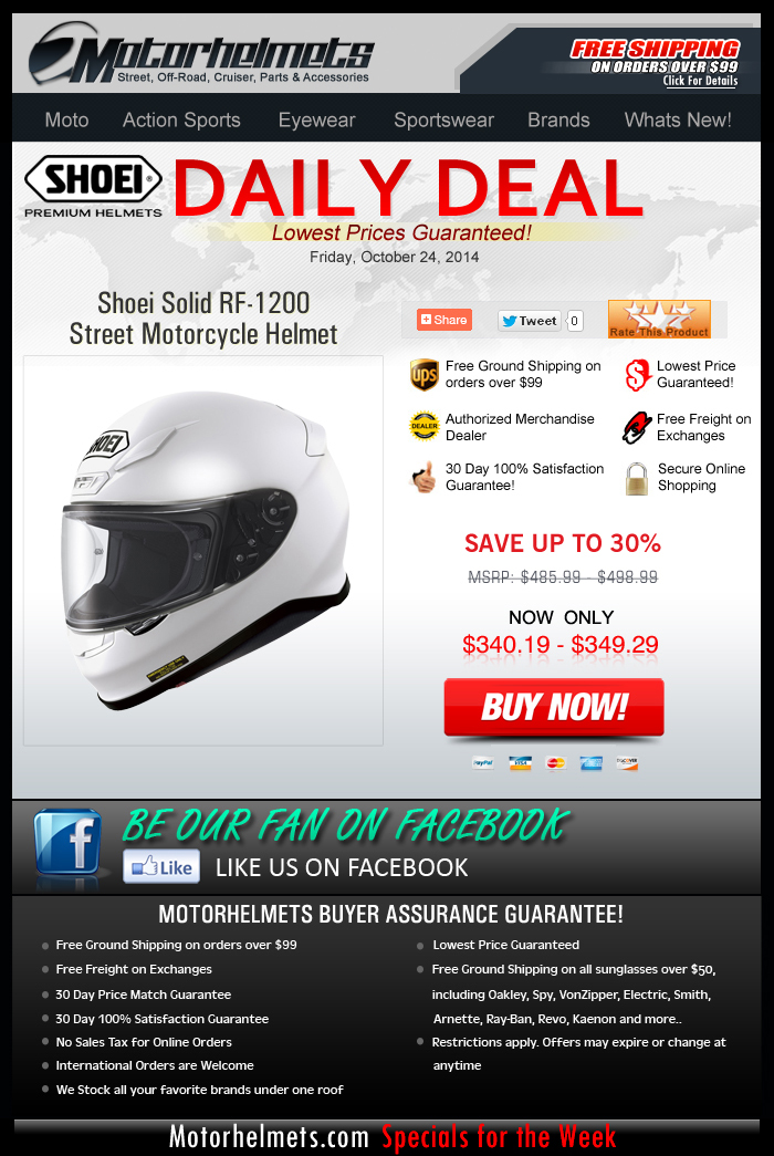 30% Discount on the SHOEI RF-1200 Helmet...Limited Time Only!