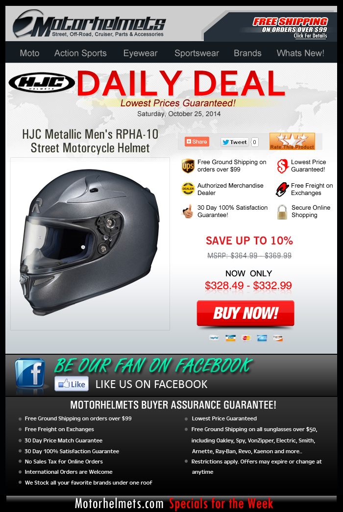 Save 10% + Free Shipping on the HJC RPHA-10 Helmet!