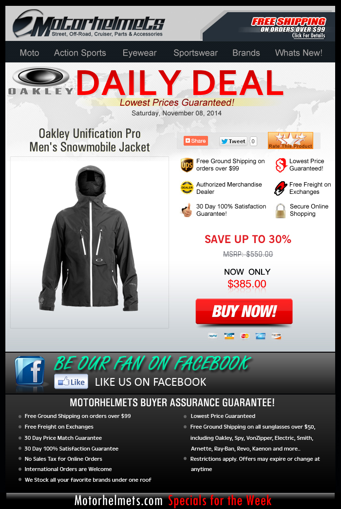 Ready for the Holidays? Get an Oakley Snow Jacket at 30% off!!