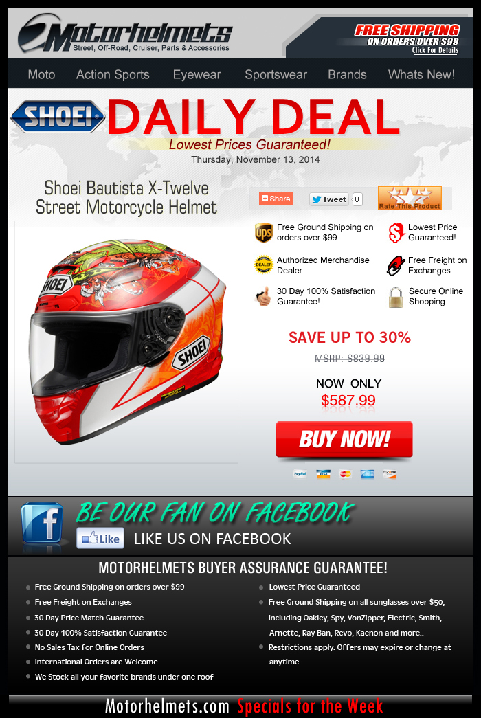 Take 30% off the Shoei Bautista X-12 Helmet, Limited Stocks Only!