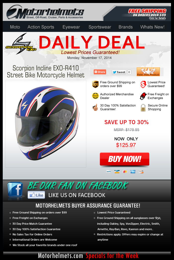 Today's DEAL: Scorpion Street Helmet for as low as $126!