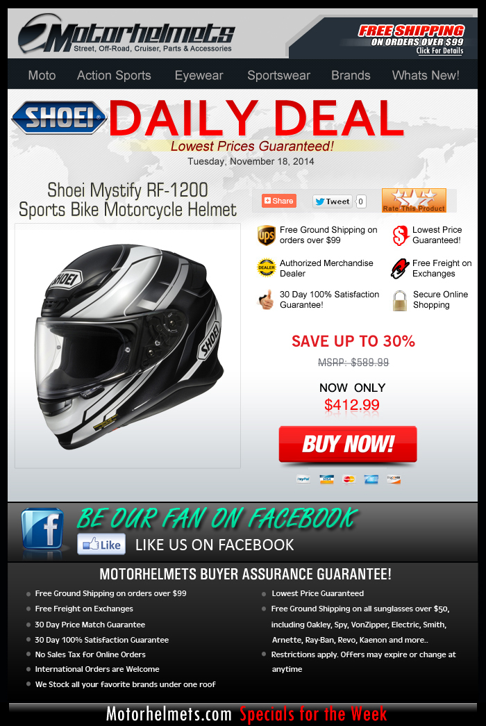 Get 30% Off + Free Shipping on the Shoei Mystify RF-1200 Helmet!