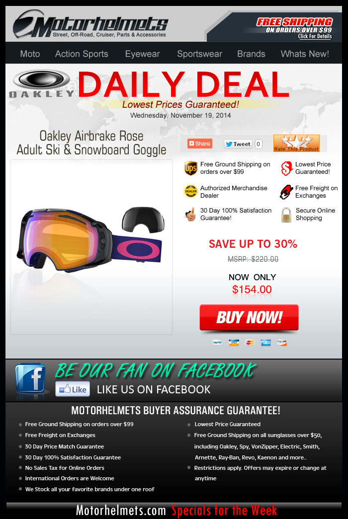 Get the Oakley Airbrake Rose Goggle at 30% Off...Until Supplies Last!