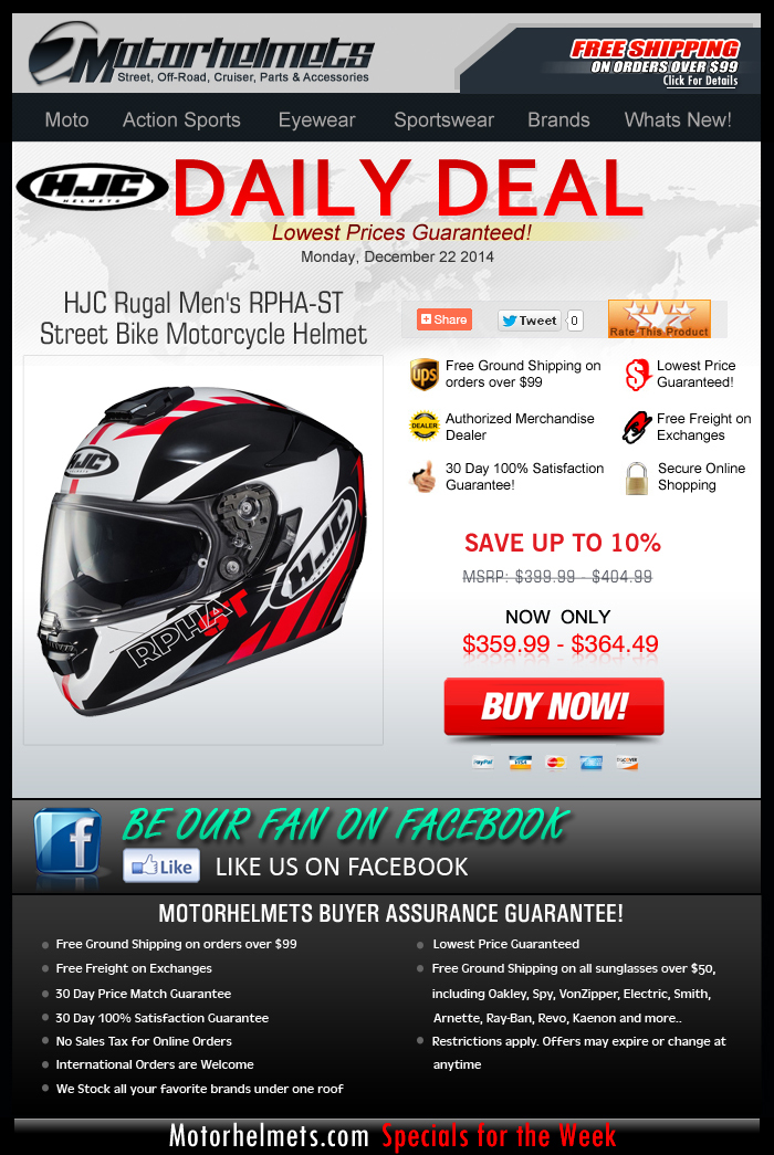 10% Off+Free Shipping on HJC RPHA-ST Helmets!
