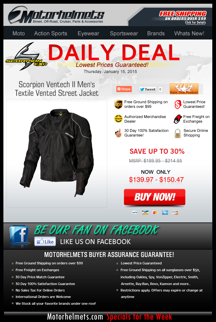 Thursday's Deal saves you $60 on a Scorpion Jacket!
