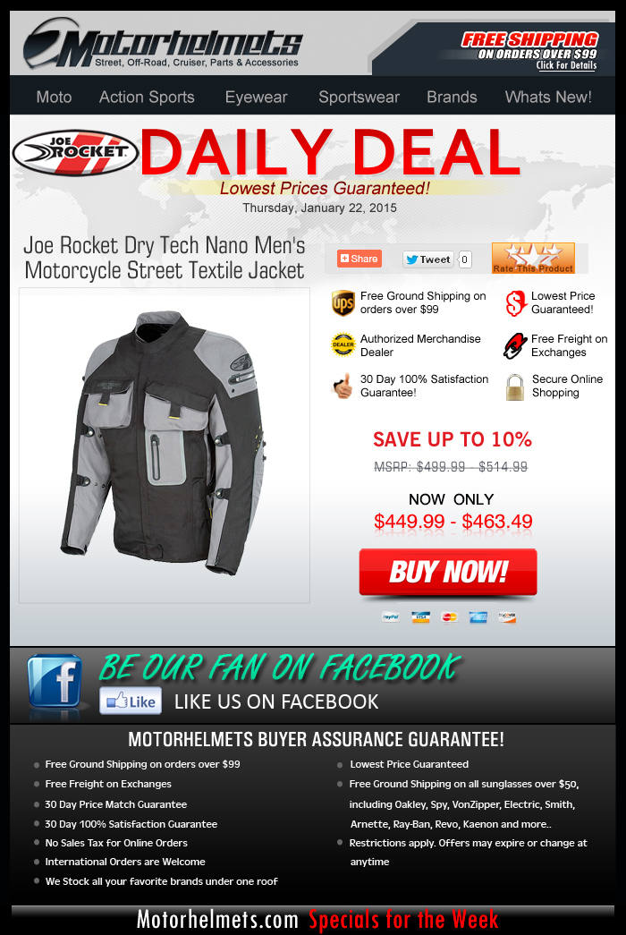 Thursday's Deal: $50 Off on the Joe Rocket Dry Tech Nano Jacket!