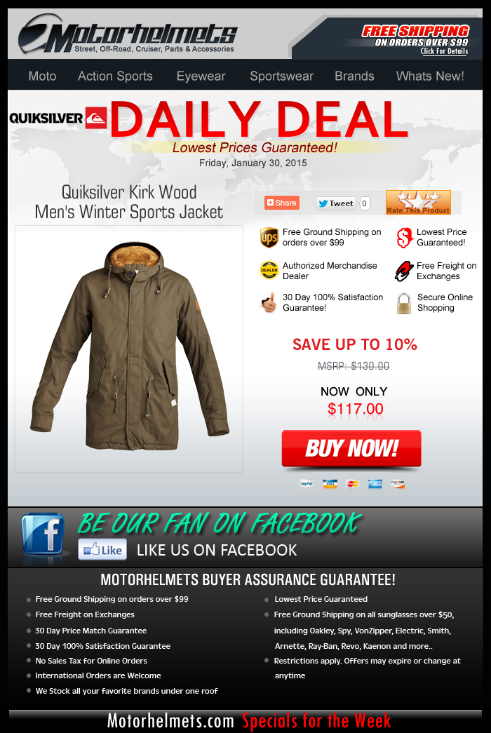 Save 10% and Get Free Shipping on Quiksilver Jackets!