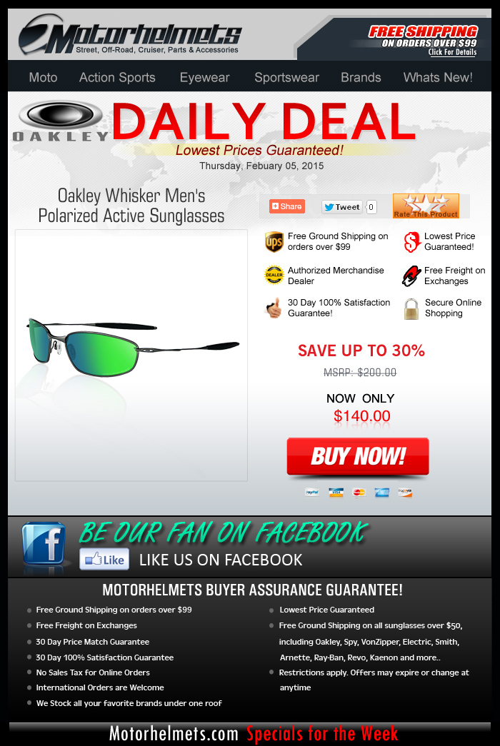 Thursday Specials: Save $60 on Oakley Whiskers!