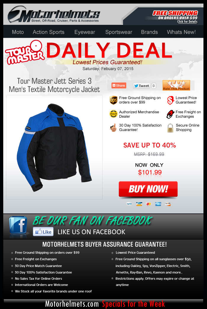 Saturday Deal: Tour Master Jett Series 3 Textile Jacket at 40% Off!