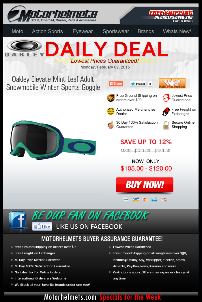 Monday Specials: $15 Savings on Oakley's Elevate Goggles!