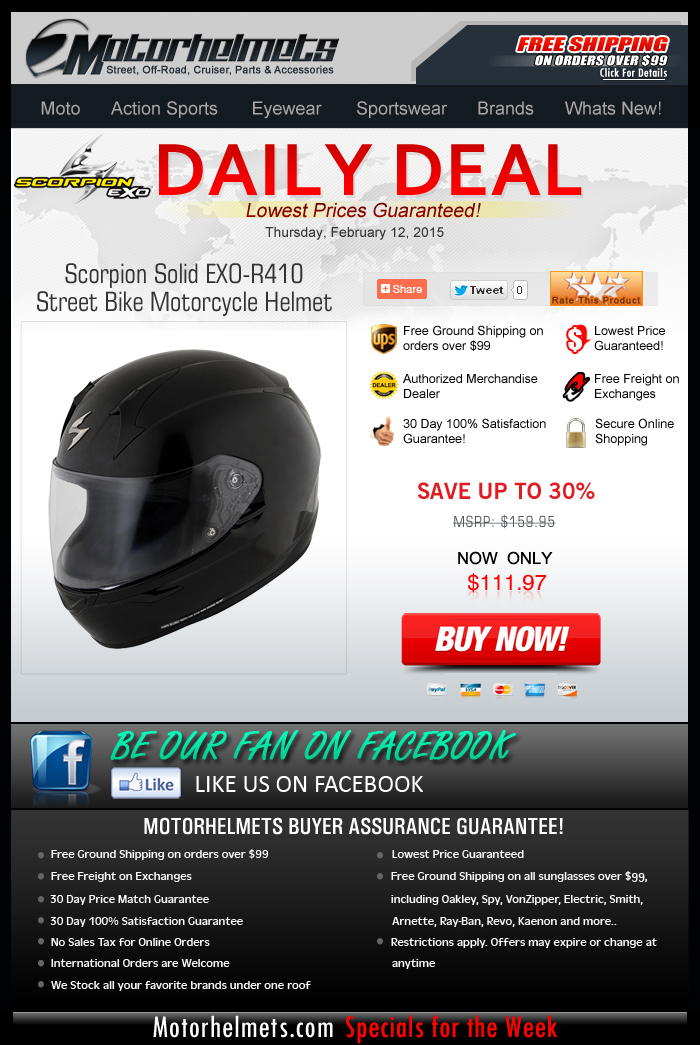 Up to 30% Savings on Scorpion's EXO-R410 Helmet!