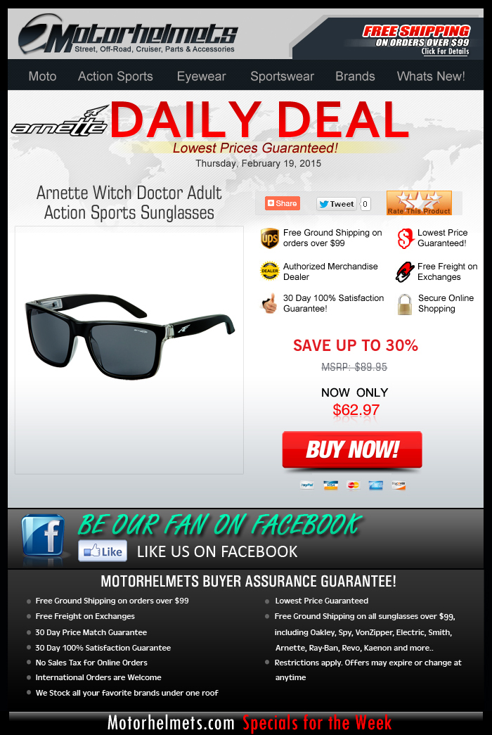 Markdown Alert - Arnette Witch Doctor Sunglasses now only $62.97!