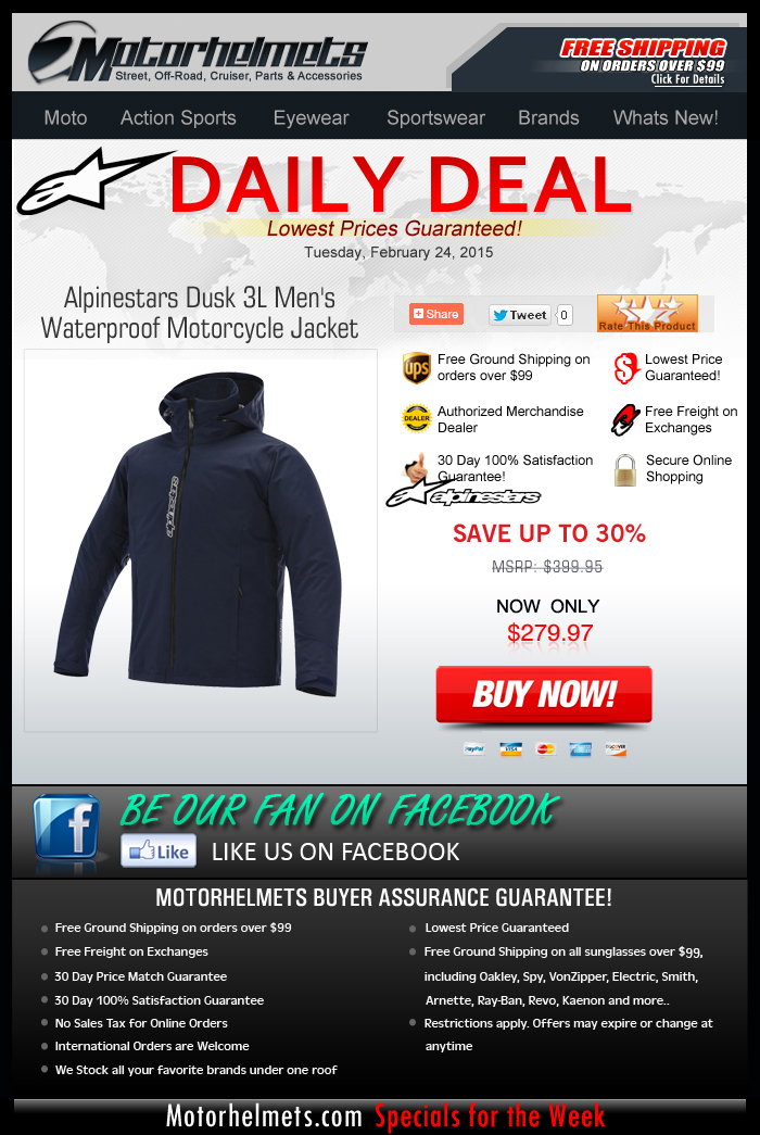 Save $120 off Alpinestars' Dusk 3L Waterproof Jacket!