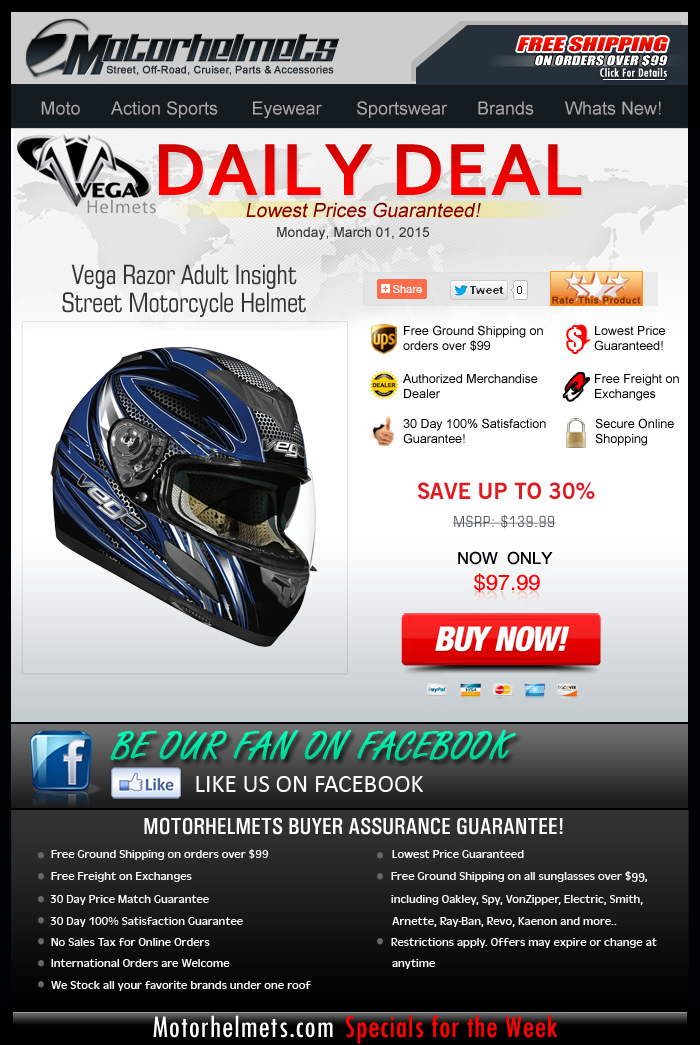 Monday Specials: Vega Razor Helmet, now only $97.99! (MSRP $139.99)