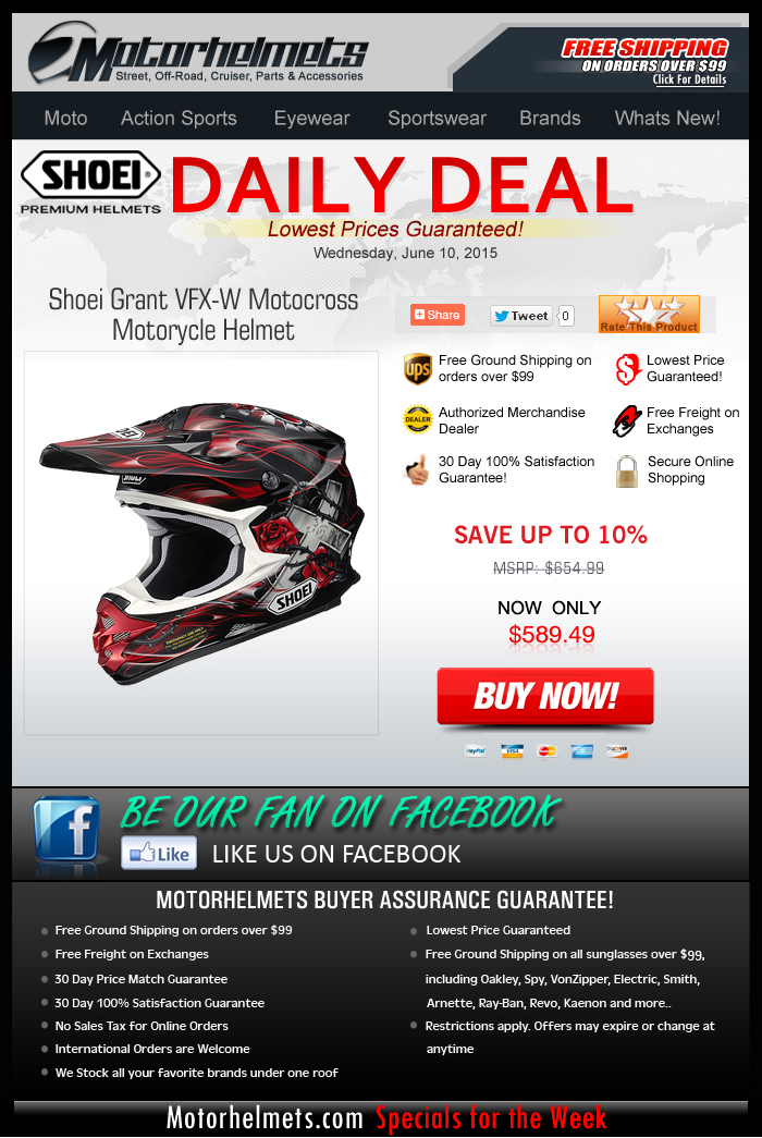 Get 10% Discount on the SHOEI Grant VFX-W Helmet!