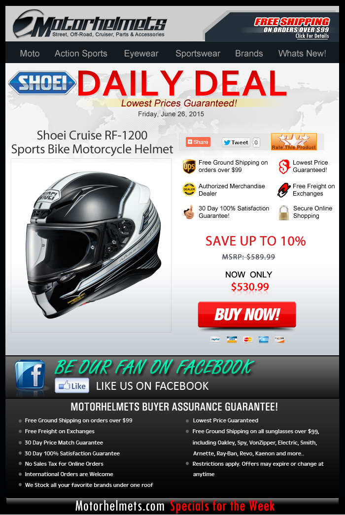 Buy the New Shoei Cruise RF-1200 Helmet and Save $59.00!