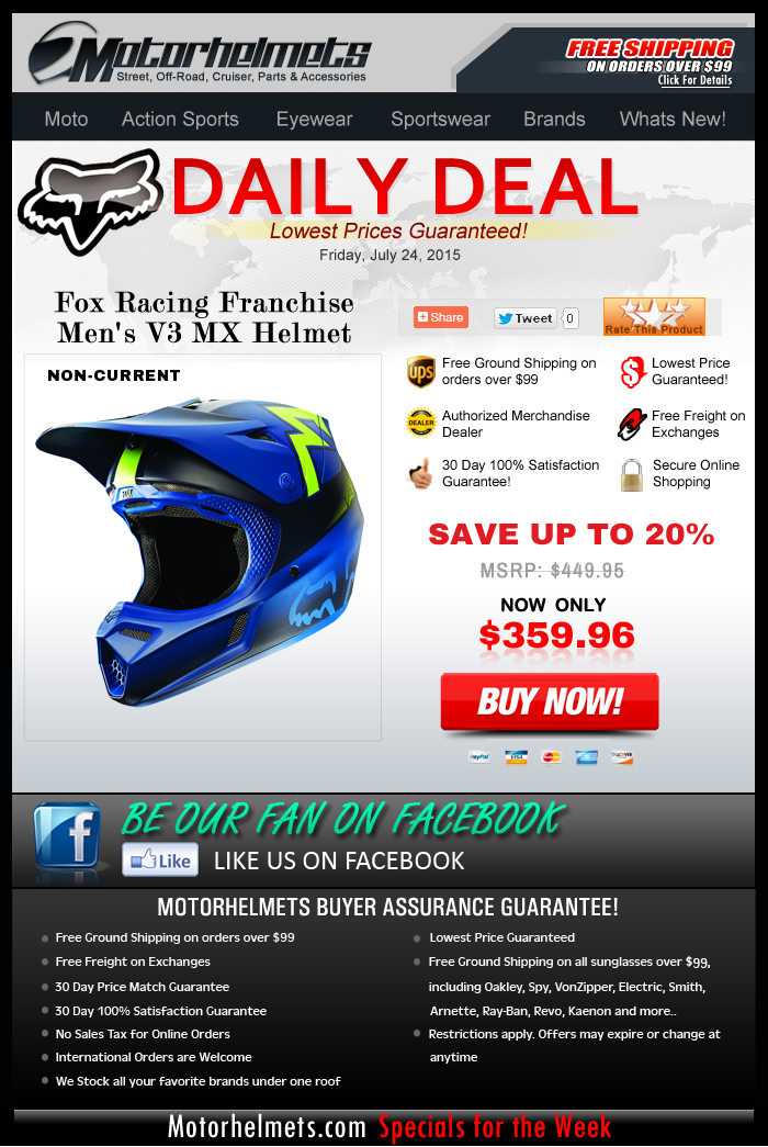 NEW Fox Racing Franchise Men's V3 Helmet 20% Off - Daily Deal