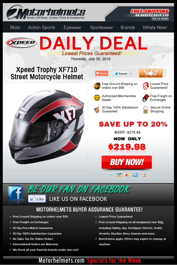 Save up to 20% of Xpeed Trophy XF710 Helmet - Daily Deal