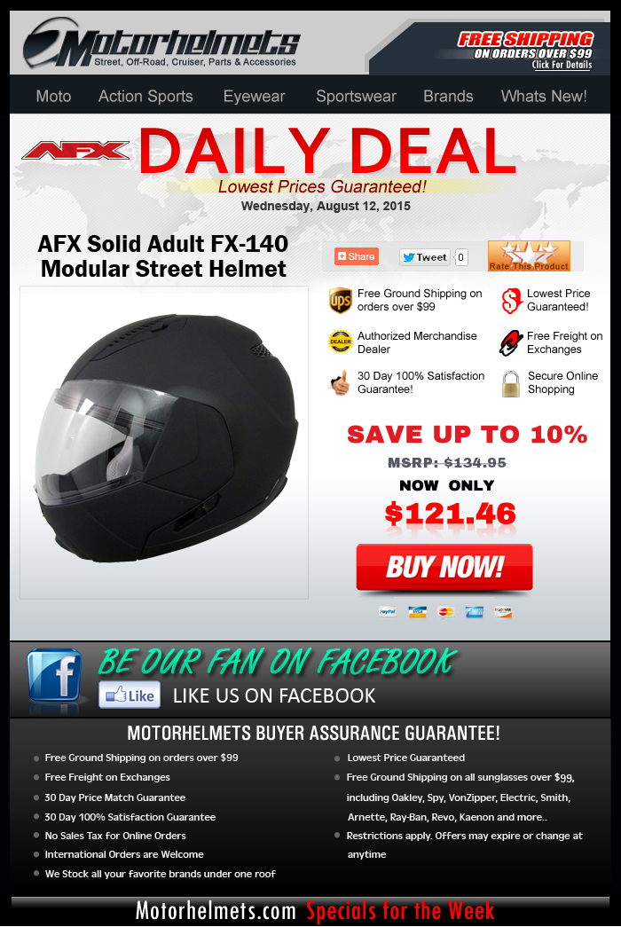 Save $13.49 on AFX Solid Adult FX-140 Modular Helmet!