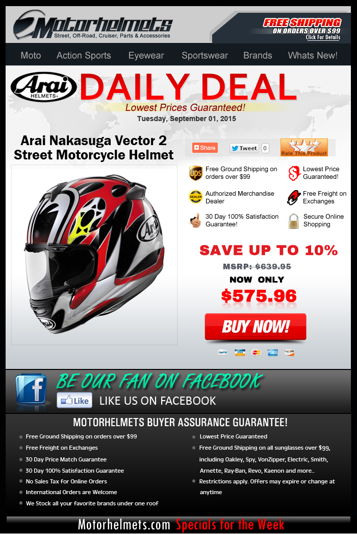 10% Off - Arai Vector 2 Nakasuga Helmet!..SHOP NOW