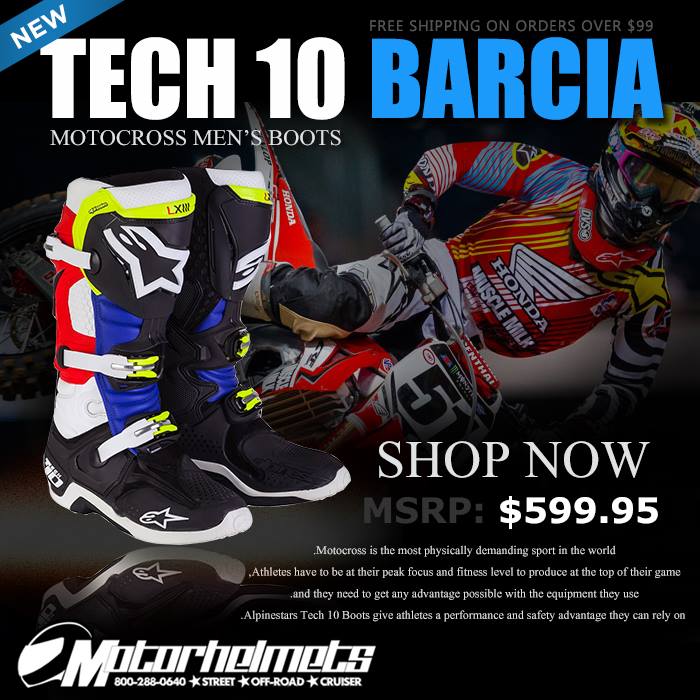Motorhelmets Product Ad (Oct. 2015) : Alpinestars Tech 10 Barcia Men's Boots – Motorhelmets Library Blog